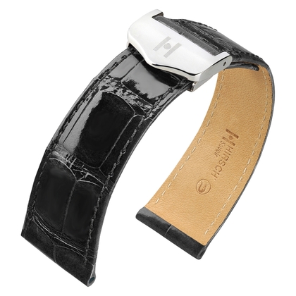 Watch Strap for Cartier Tank with Folding Clasp - Hirsch Savoir Louisiana Alligator Shiny Black