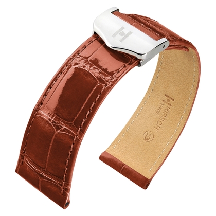 Watch Strap for Cartier Tank with Folding Clasp - Hirsch Savoir Louisiana Alligator Shiny Brown