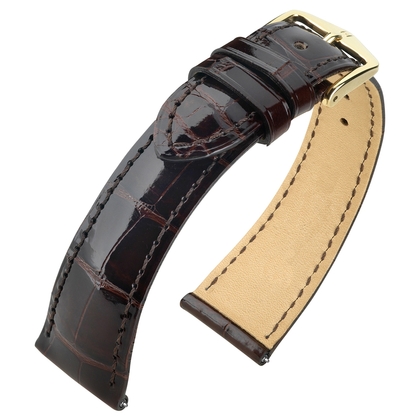 Hirsch Berlin Watch Strap Alligator Skin Shiny Brown - 12mm