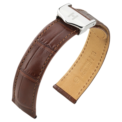Watch Strap for Baume & Mercier Hampton with Folding Clasp - Hirsch Momento Louisiana Alligator Matte Brown - 18/16 mm