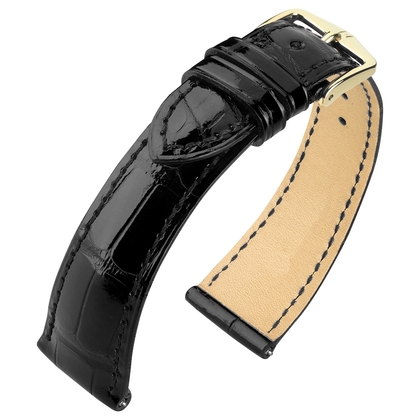 Hirsch Berlin Watch Strap Alligator Skin Shiny Black
