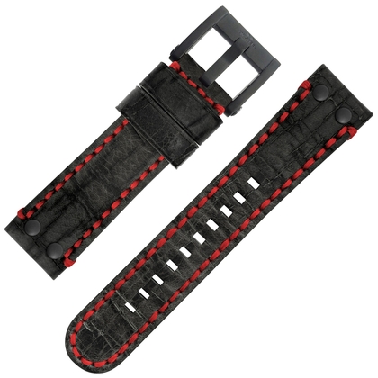 TW Steel Watch Strap MST6 Son of Time Black - Red Stitching 22mm