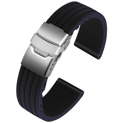 Silicone Rubber Watch Strap with Folding Clasp - Black
