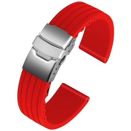 Silicone Rubber Watch Strap with Folding Clasp - Red