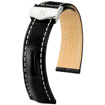 Watch Strap for Breitling Folding Clasp - Hirsch Navigator Louisiana Alligator Matte Black