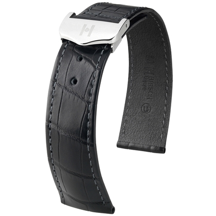 Hirsch Voyager Watch Strap for Omega Folding Clasp Louisiana Alligator Skin Black