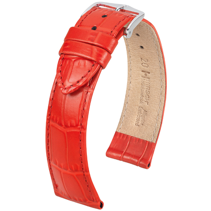 Hirsch Louisianalook Alligatorprint Watch Strap Red - 14mm