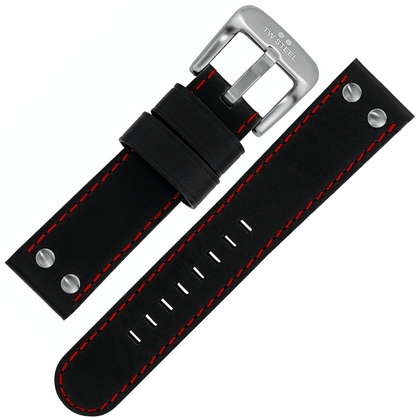 TW Steel Watch Band TW11, TW78 - Black, Red Stitching 22mm