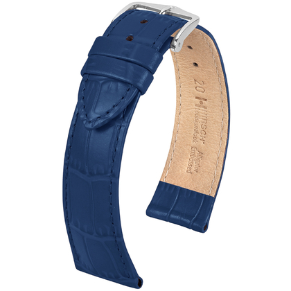 Hirsch Louisianalook Alligatorprint Watchband Blue