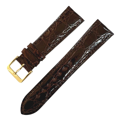 Hirsch Berlin Watch Strap Caiman Crocodile Skin Shiny Brown - 22mm