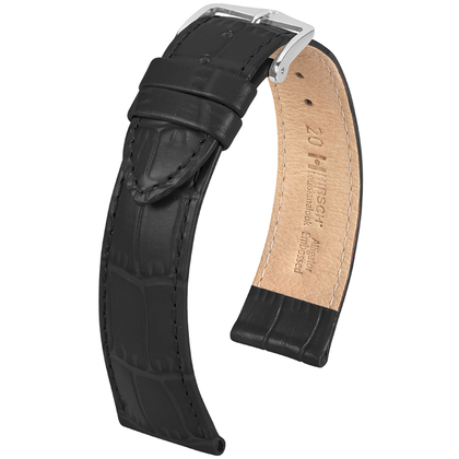 Hirsch Louisianalook Alligatorprint Watch Strap Black