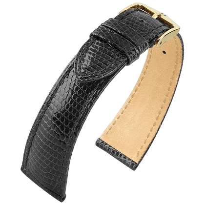 Hirsch Berlin Lizard Real Lizard Skin Watch Strap Black