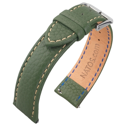 Lychee Pattern Leather Watch Strap Moss Green