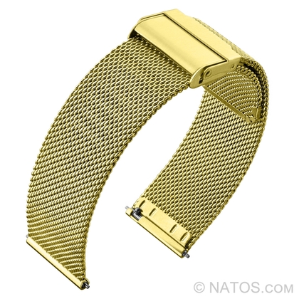Mesh Milanese Watch Bracelet 0.6 Finely Woven Gold Steel - Safety Clip