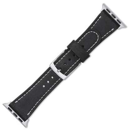 Watch Strap for Apple Watch Vintage Black Leather White Stitching