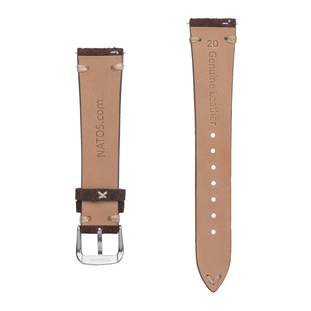 Suede Leather Vintage V-Stitch Watch Strap Brown