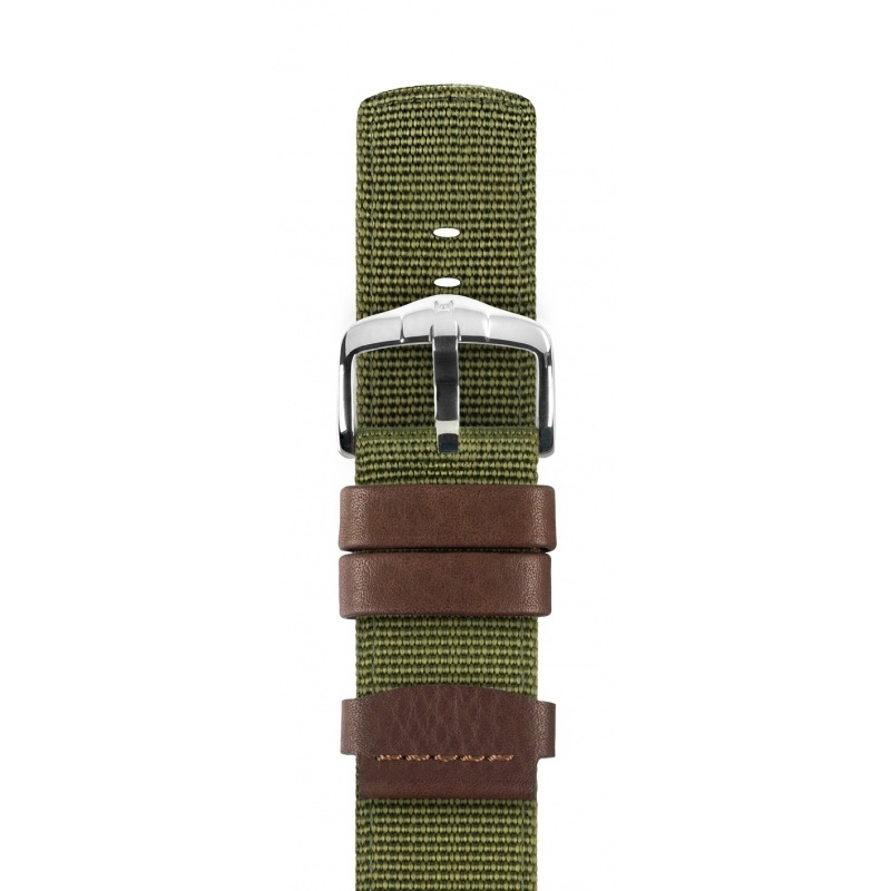 Hirsch Rebel Watch Strap Nylon / Saddle Leather NATO Style Green