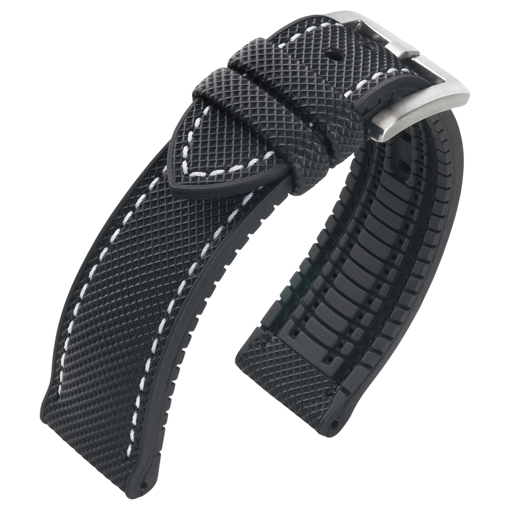 Sailcloth Structure Watch Strap FKM Rubber Black
