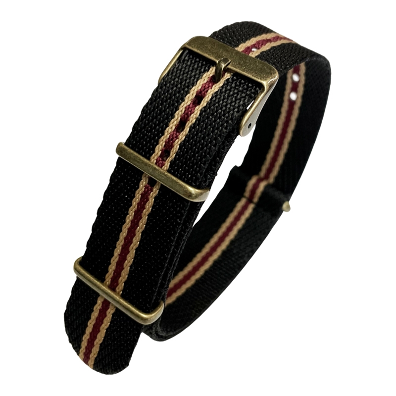 Slanted Black Sand Burgundy NATO G10 Military Nylon Strap - BRONZE 22mm