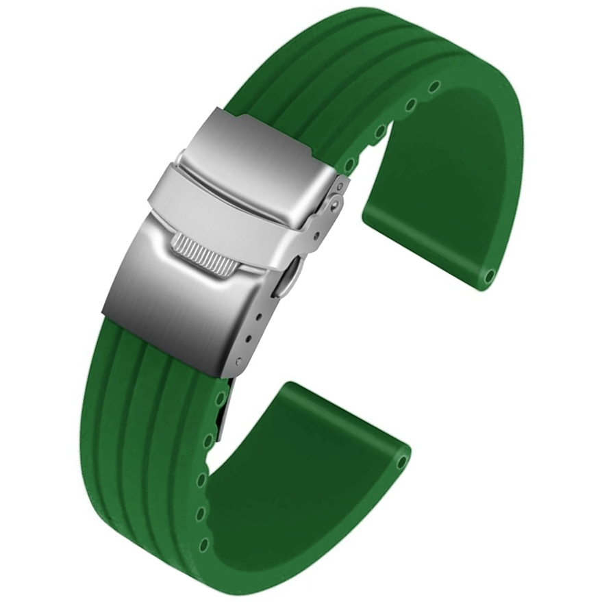 Silicone Rubber Watch Strap with Folding Clasp - Green