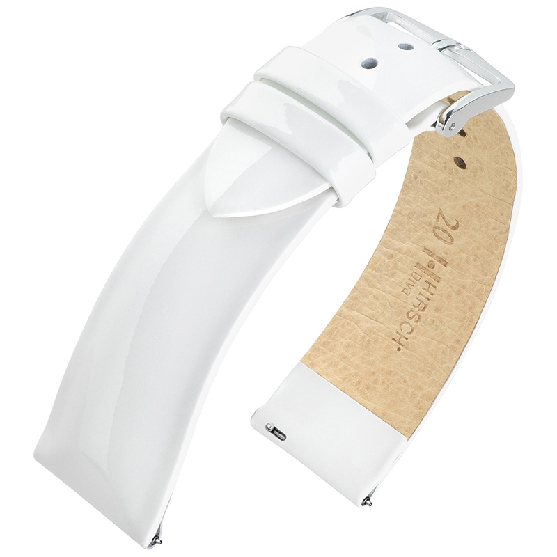Hirsch Diva Patent Leather Watch Strap Calf Skin White