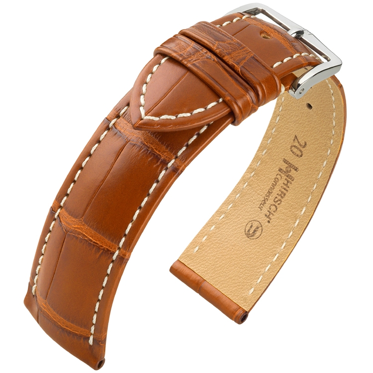 Hirsch Connoisseur Louisiana Alligator Leather Watch Strap Matt Cognac