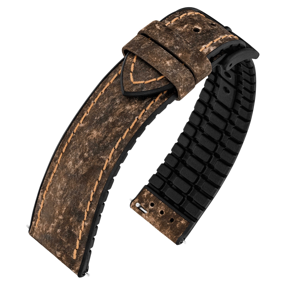 Hirsch Stone Performance Watch Strap Slate / Rubber - Brown