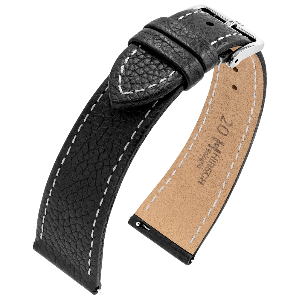 Hirsch Bologna Watch Strap Structured Epsom Calf Skin Black