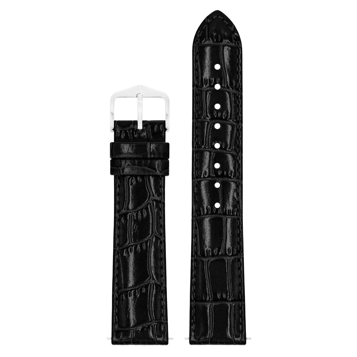 Hirsch Louisianalook Alligatorprint Watchband Shiny Black