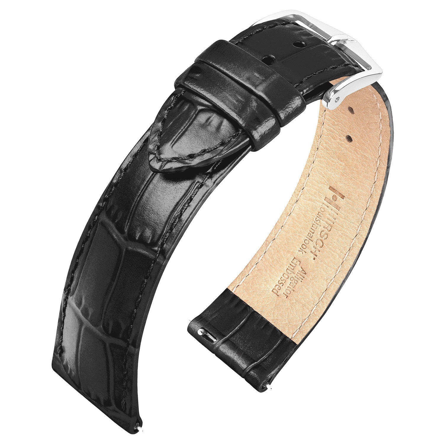 Hirsch Louisianalook Alligatorprint Watchband Shiny Black