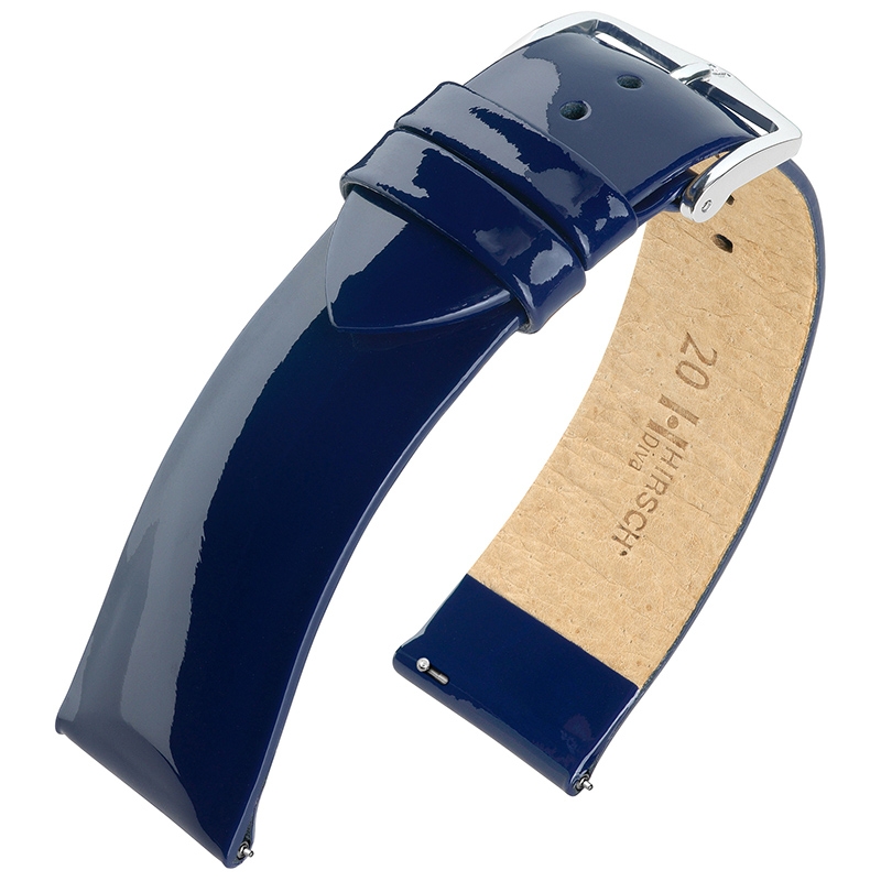 Hirsch Diva Patent Leather Watch Strap Calf Skin Blue