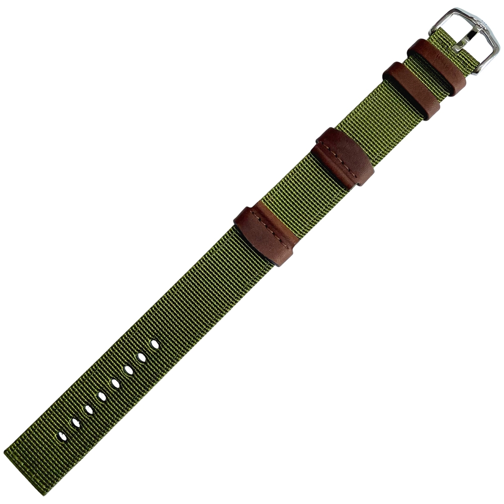 Hirsch Rebel Watch Strap Nylon / Saddle Leather NATO Style Green