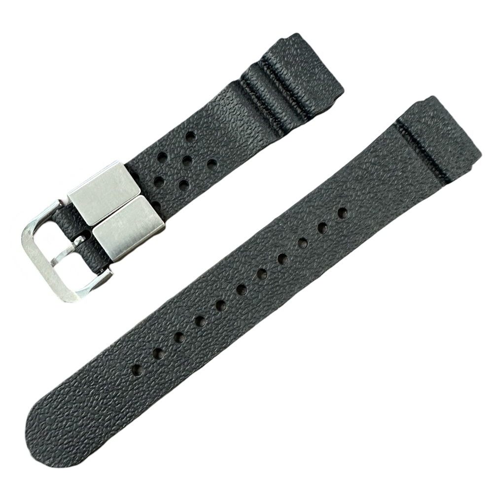 Seiko Style Flat Vent GL831 PU SS Strap Watch Strap Black - 22mm