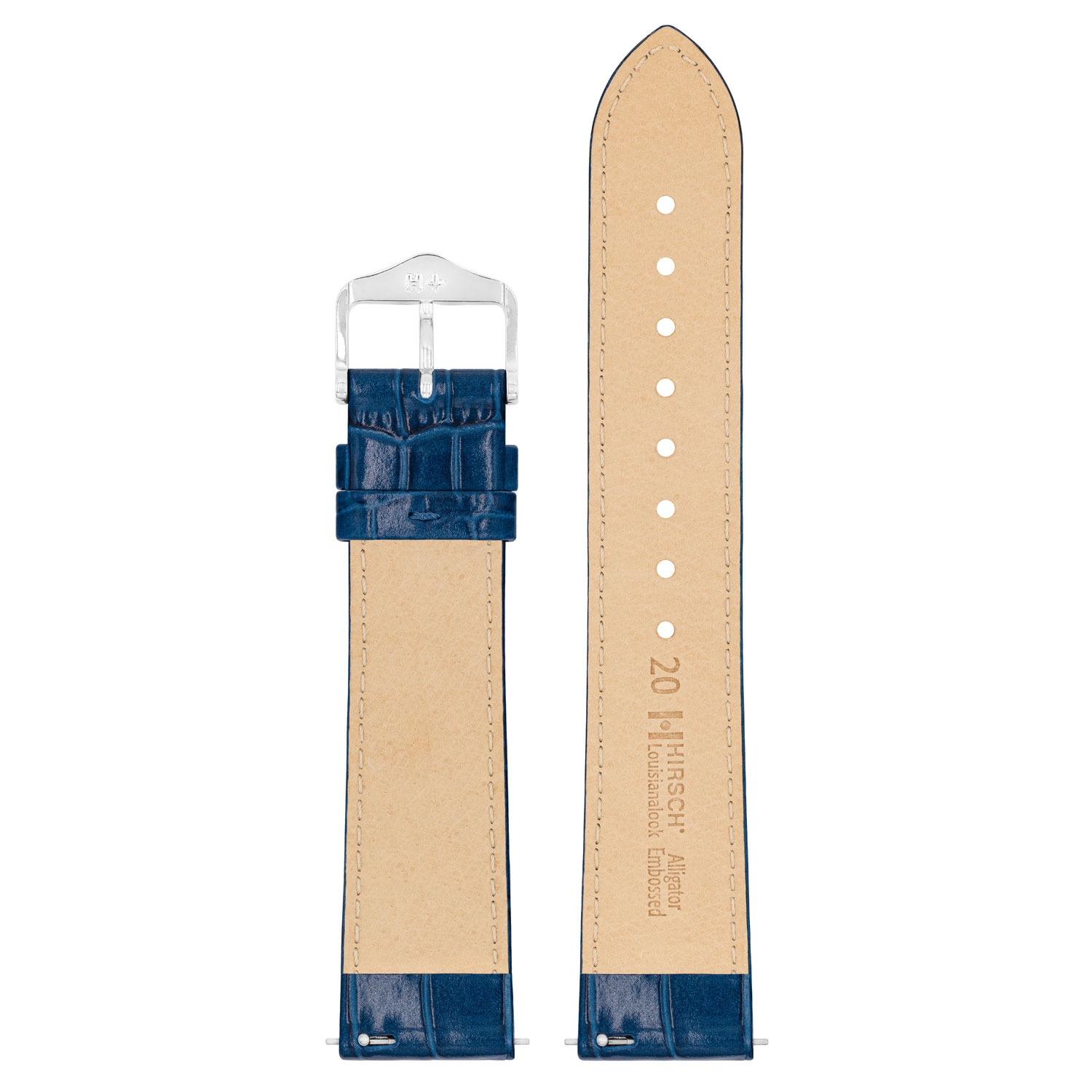 Hirsch Louisianalook Alligatorprint Watchband Shiny Blue