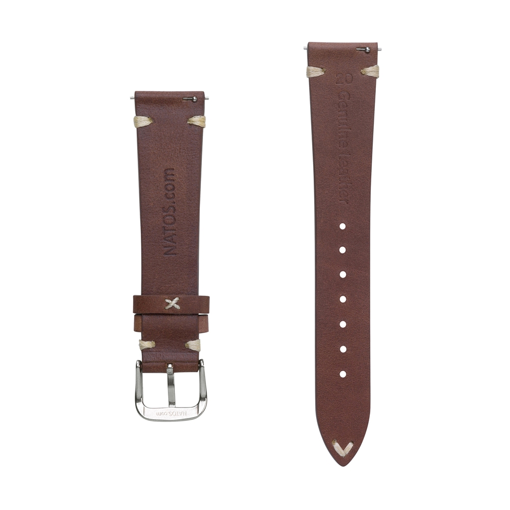 Oily Leather Vintage V-Stitch Watch Strap Brown