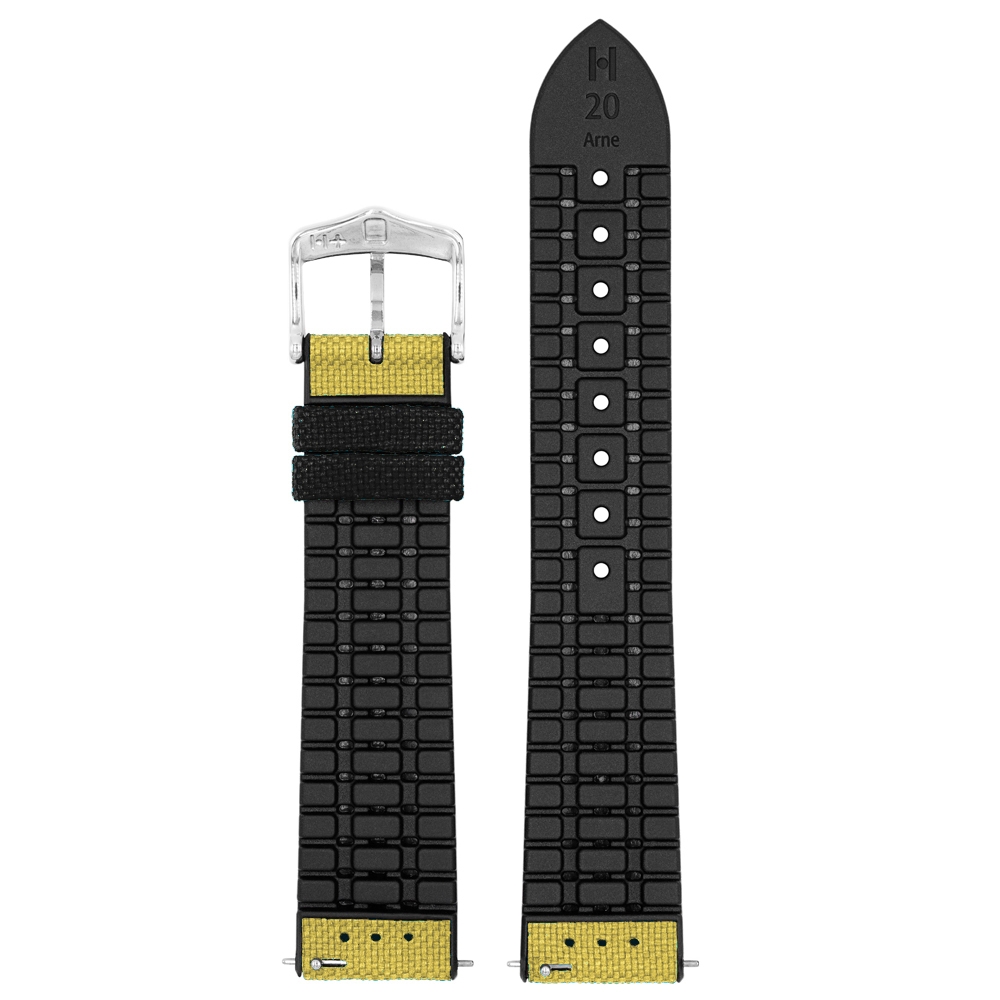 Hirsch Arne Performance Recycled Watch Strap Yellow PET / Black Rubber