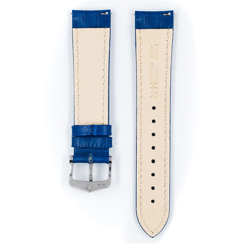 Hirsch Modena Calfskin Watchband Alligatorgrain Ocean Blue