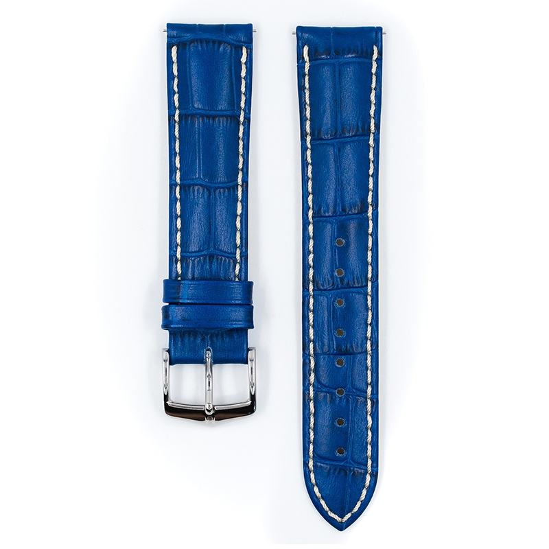 Hirsch Modena Calfskin Watchband Alligatorgrain Ocean Blue