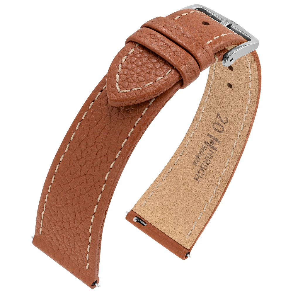 Hirsch Bologna Watch Strap Structured Epsom Calf Skin Golden Brown