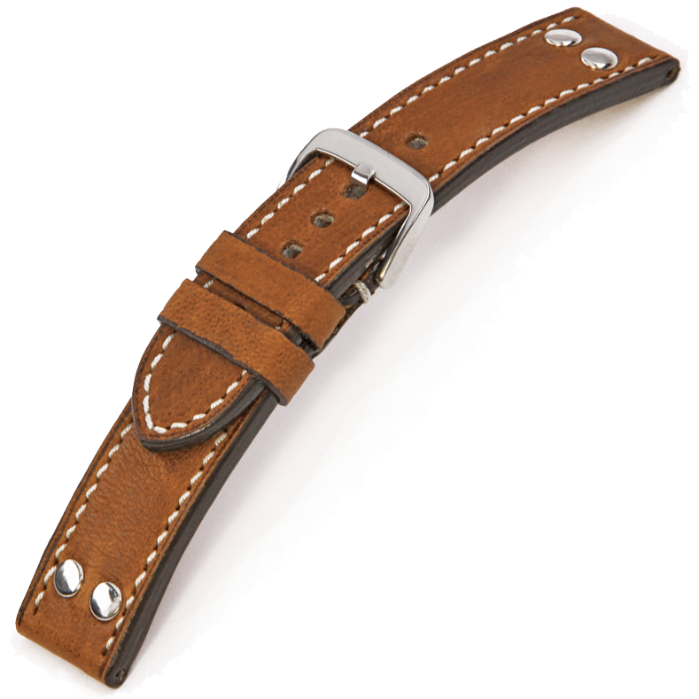Happel Rockford Watch Strap Vintage Leather with Studs Cognac