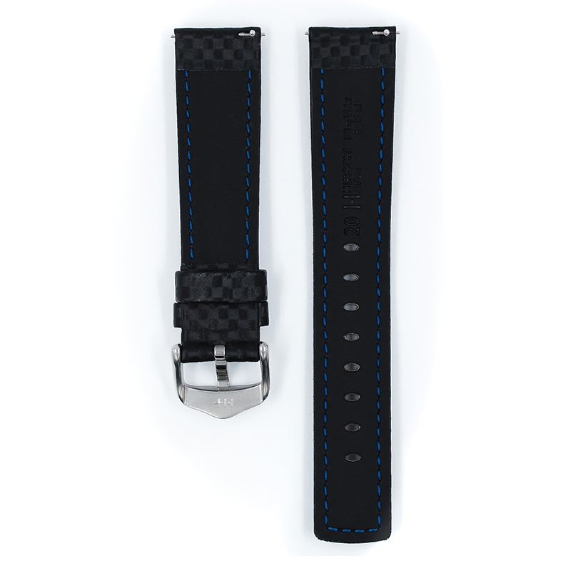 Hirsch Carbon Watch Band 100 m Water-Resistant Black with Red Stitching
