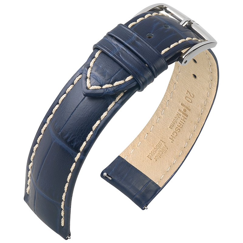 Hirsch Modena Watchband Calfskin Alligatorgrain Blue