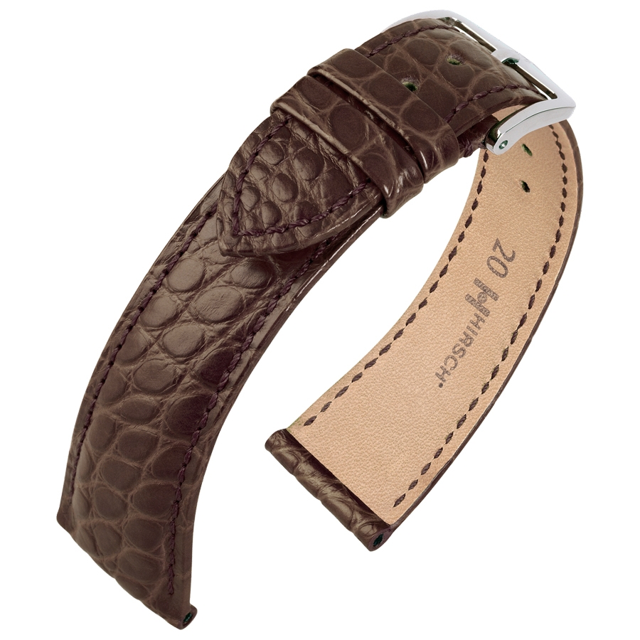 Hirsch Alligatore Watch Strap Premium Alligator Flank Dark Brown
