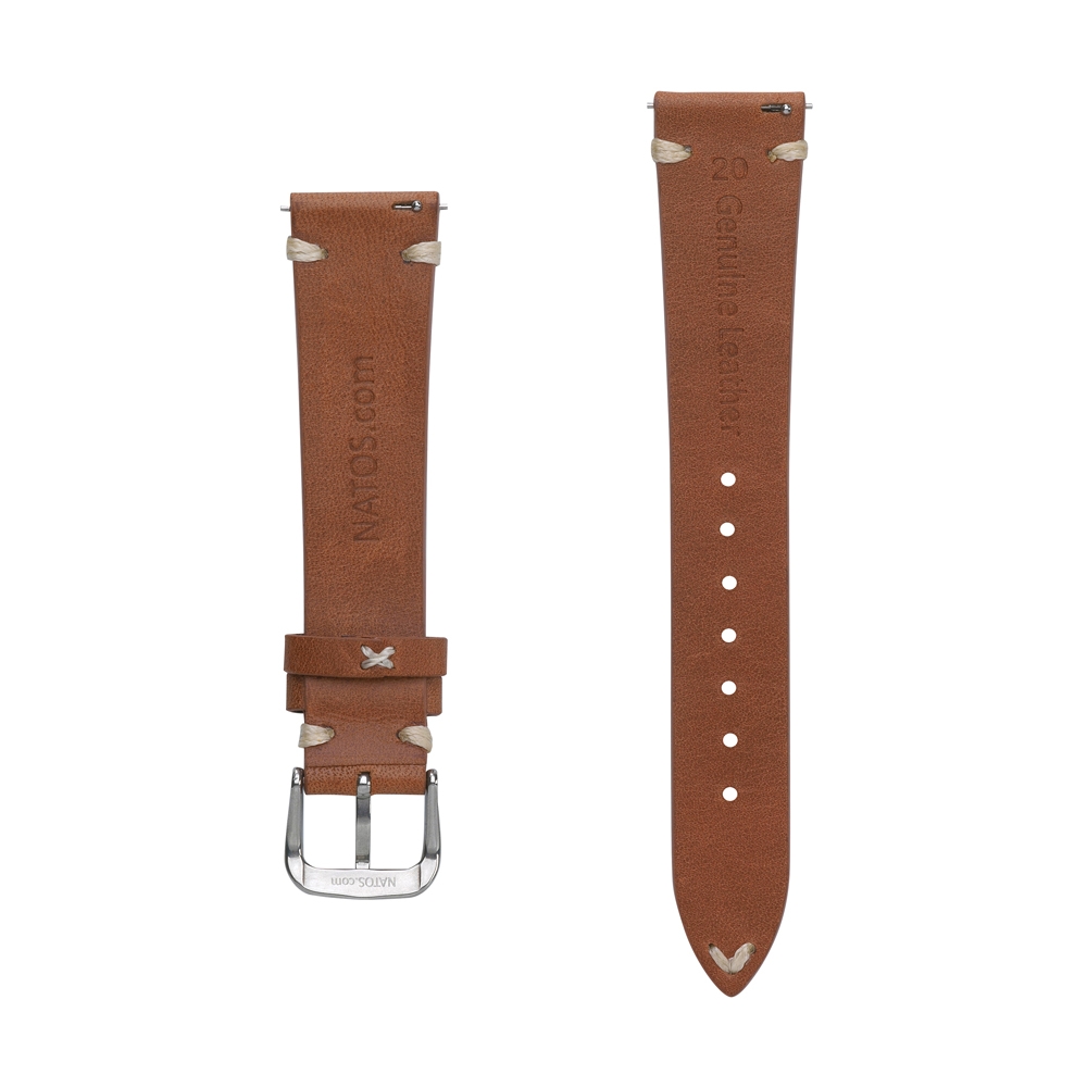 Oily Leather Vintage V-Stitch Watch Strap Cognac