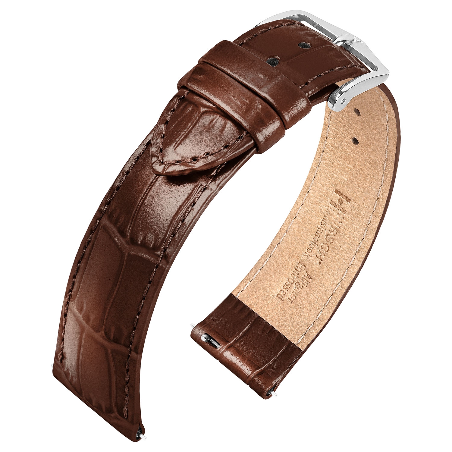 Hirsch Louisianalook Alligatorprint Watchband Shiny Brown