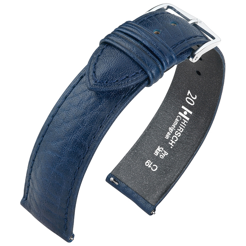Hirsch Camelgrain Watch Band Pro Skin Allergy Free Blue