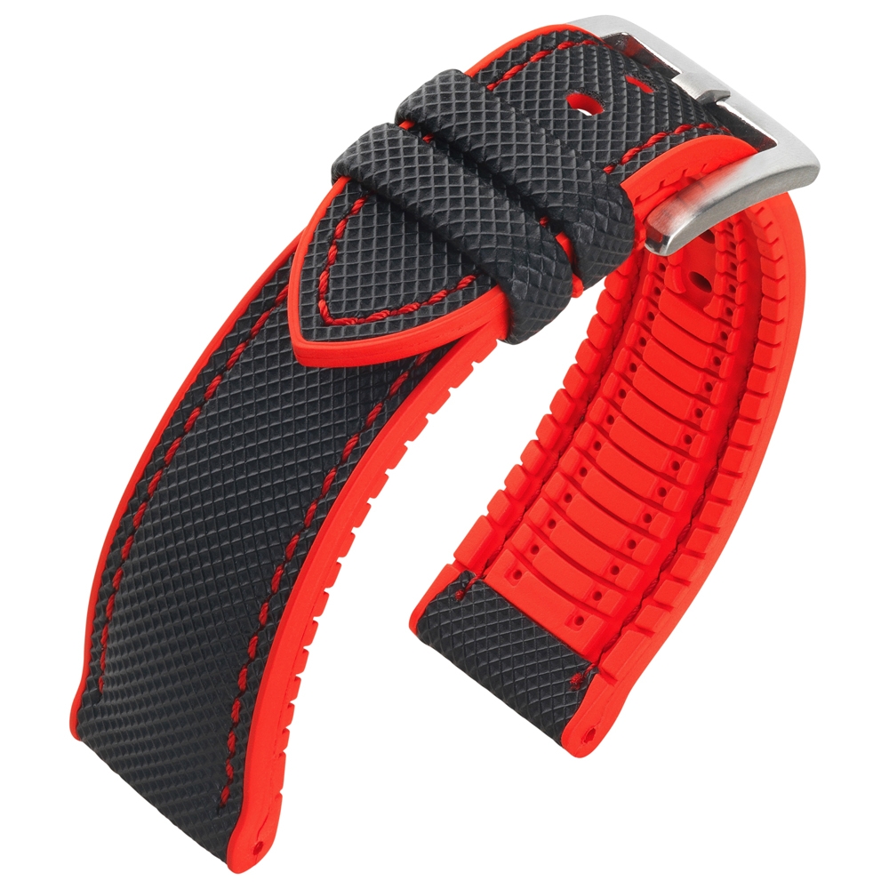 Sailcloth Structure Watch Strap FKM Rubber Black Red
