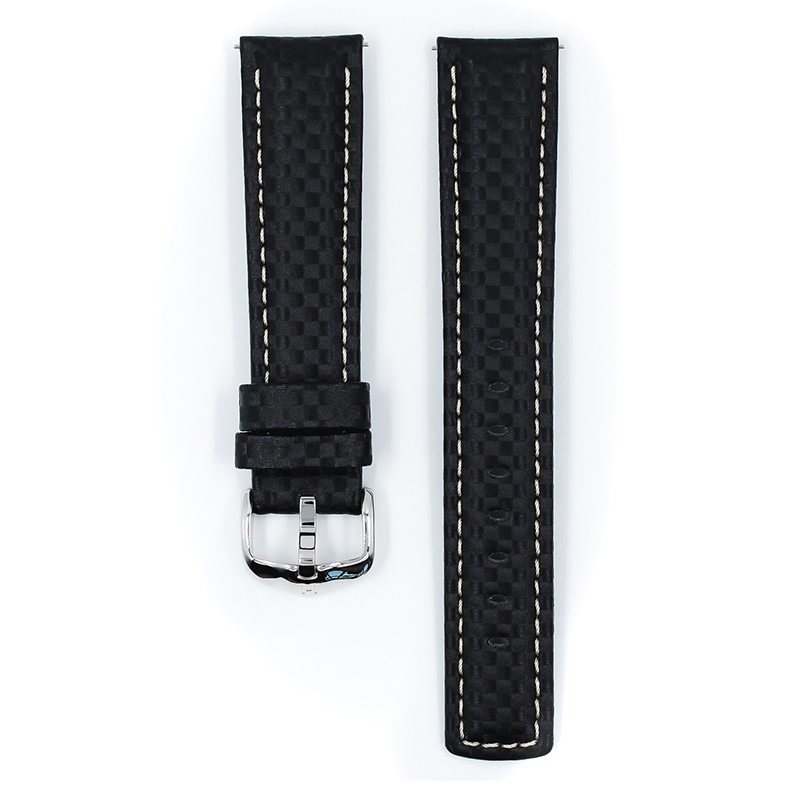 Hirsch Carbon Watch Band 100 m Water-Resistant Black with White Stitching