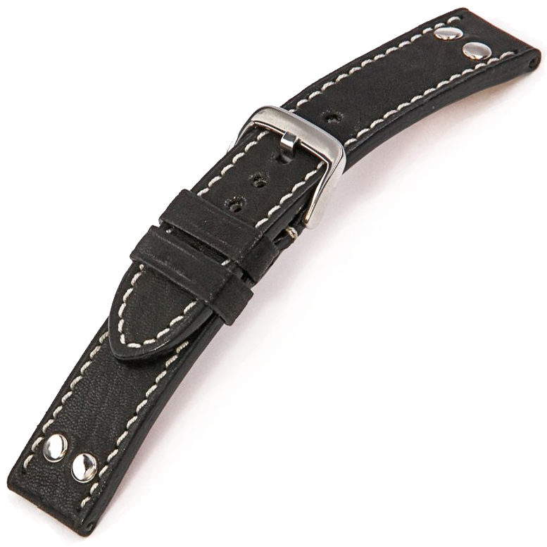 Happel Rockford Watch Strap Vintage Leather with Studs Black