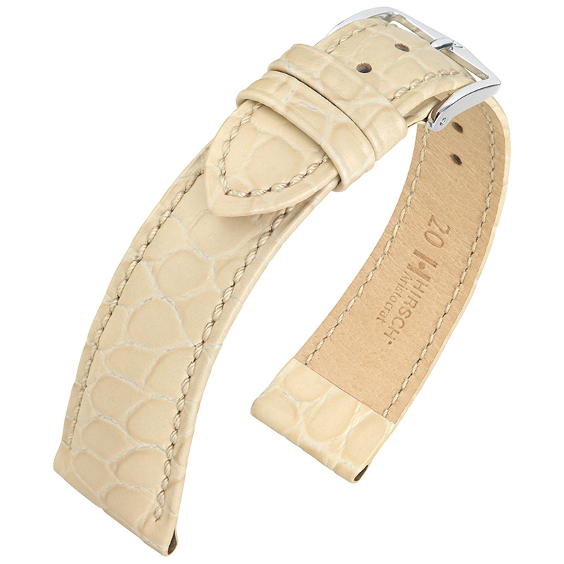Hirsch Aristocrat Watch Band Crocograin Beige